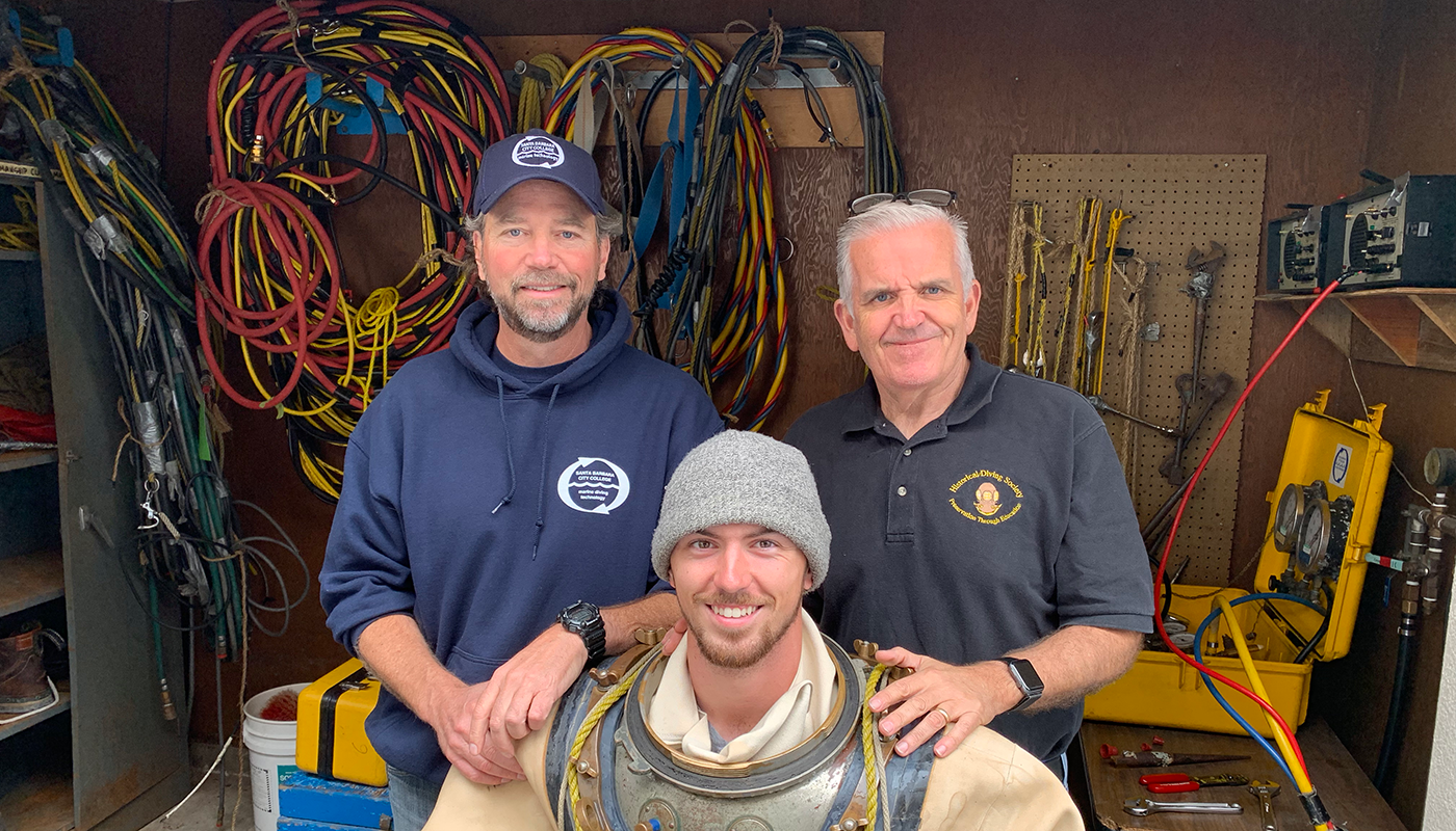 Santa Barbara City College Marine Diving instructors with a student.